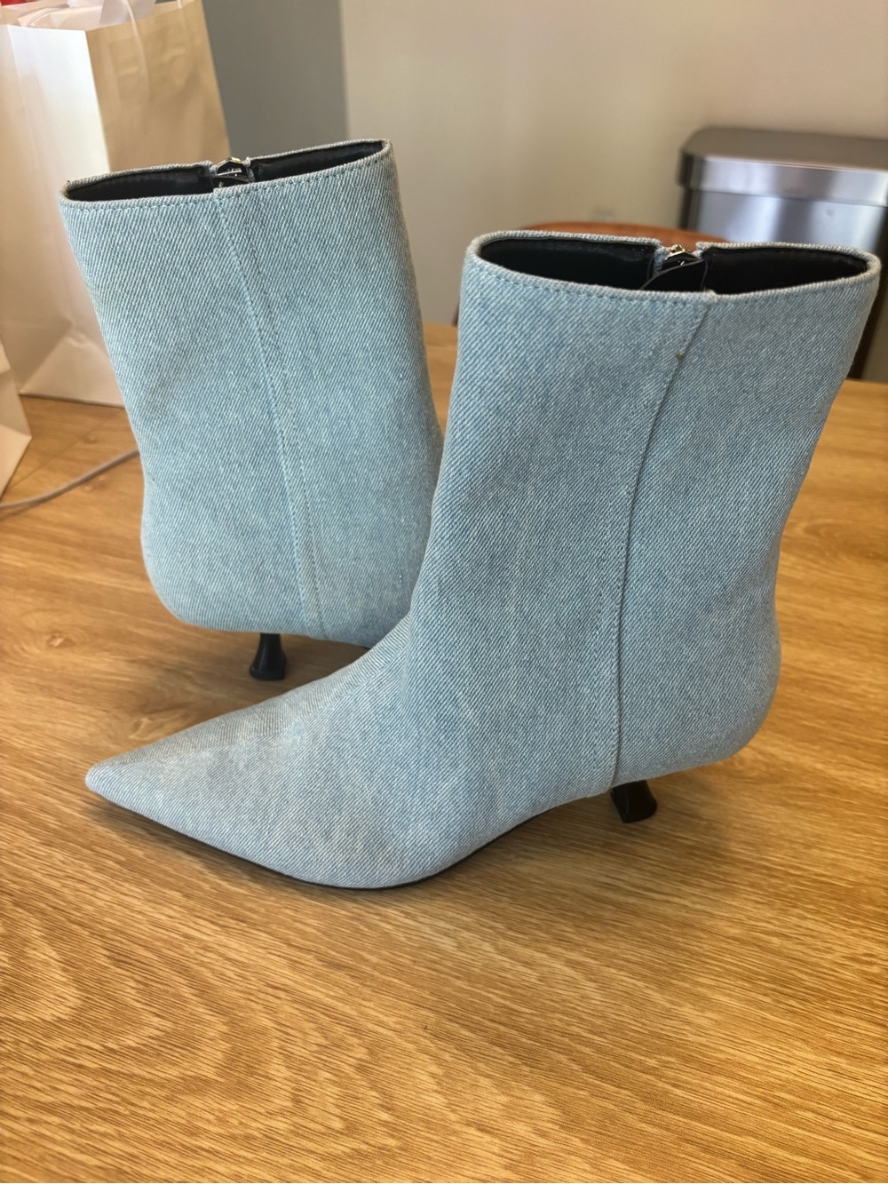 Zara Light Blue Denim Pointed-Toe Ankle Boots NWT